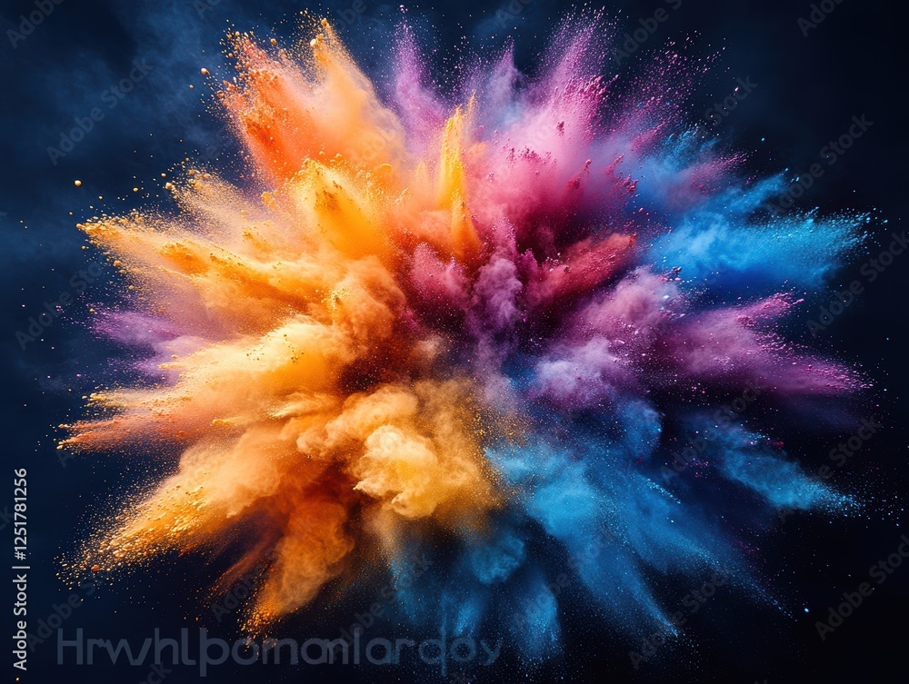 Poster a vibrant explosion of colorful powders creating a dynamic visual effect.