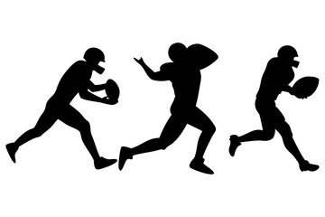 Silhouette illustration of American football players in action, running with the ball. Dynamic sports graphic for athletic and competitive themes, vector, svg file, on white background.