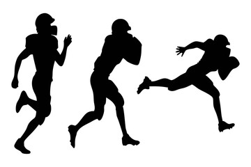 Silhouette illustration of American football players in action, running with the ball. Dynamic sports graphic for athletic and competitive themes, vector, svg file, on white background.