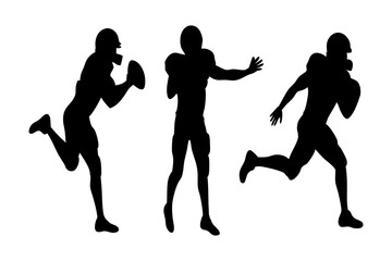 Silhouette illustration of American football players in action, running with the ball. Dynamic sports graphic for athletic and competitive themes, vector, svg file, on white background.