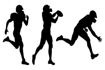 Silhouette illustration of American football players in action, running with the ball. Dynamic sports graphic for athletic and competitive themes, vector, svg file, on white background.