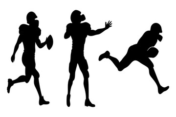 Silhouette illustration of American football players in action, running with the ball. Dynamic sports graphic for athletic and competitive themes, vector, svg file, on white background.