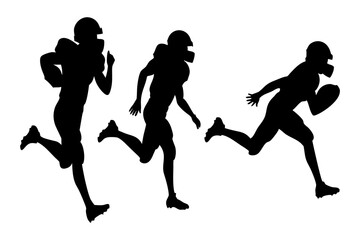 Silhouette illustration of American football players in action, running with the ball. Dynamic sports graphic for athletic and competitive themes, vector, svg file, on white background.