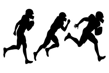 Silhouette illustration of American football players in action, running with the ball. Dynamic sports graphic for athletic and competitive themes, vector, svg file, on white background.