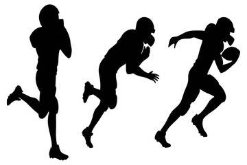 Silhouette illustration of American football players in action, running with the ball. Dynamic sports graphic for athletic and competitive themes, vector, svg file, on white background.