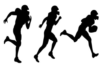 Silhouette illustration of American football players in action, running with the ball. Dynamic sports graphic for athletic and competitive themes, vector, svg file, on white background.
