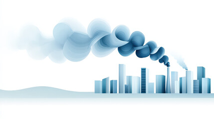 Obraz premium Dark smoke billows from a factory, polluting the sky above a bustling urban skyline. The cold blue and gray tones create a somber atmosphere, highlighting environmental concerns