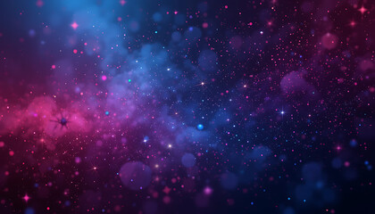 Naklejka premium Abstract plain dark blue, red ,aqua and purple gradient in shimmering grain theme, glowing, sparkling stars, magical, fantasy, star bursts, quantum physics theme, particle spread from the collision,