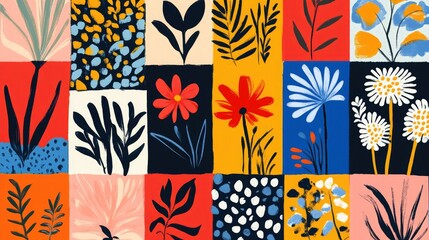 Obraz premium Abstract patterns and shapes in bold hues on a gradient background, arranged neatly