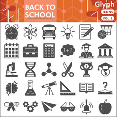 Back to school symbols collection or sketches. Studies bar theme icons in glyph style signs for web and app. Vector graphics isolated on white background.