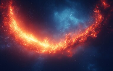 Naklejka premium Fiery cosmic nebula swirls, space background, energy, cosmic art