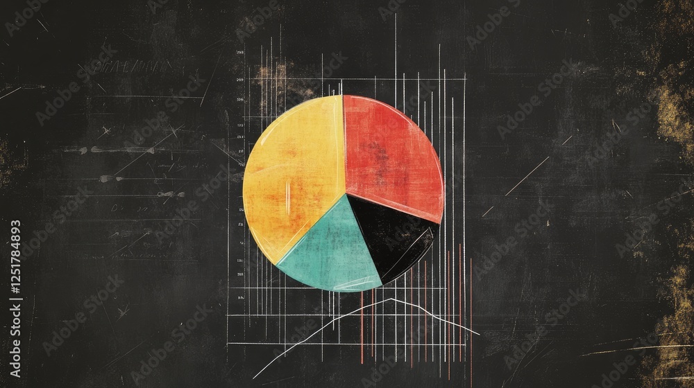 Poster a visual display of a pie chart alongside a line graph, showing diversified portfolio allocations an