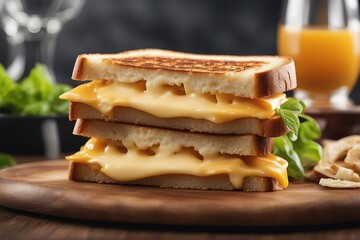 Delicious Cheese Toasted Sandwich, Melty Cheese Bread Morning Breakfast. Generative AI