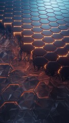 Obraz premium Futuristic hexagonal pattern with glowing edges and abstract textures in a dark ambiance.