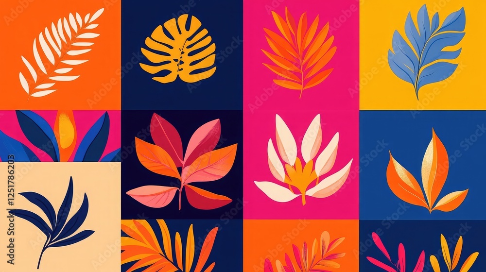 Poster a grid of abstract shapes and bright colors representing creative design elements