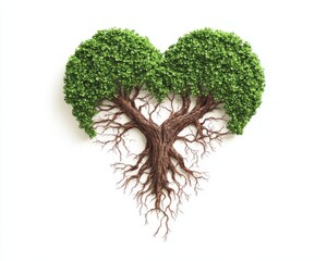Fototapeta premium Heart shaped tree with lush green leaves and intricate roots, symbolizing love and nature