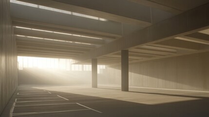 Obraz premium A parking area illuminated by natural light streaming in through open sides