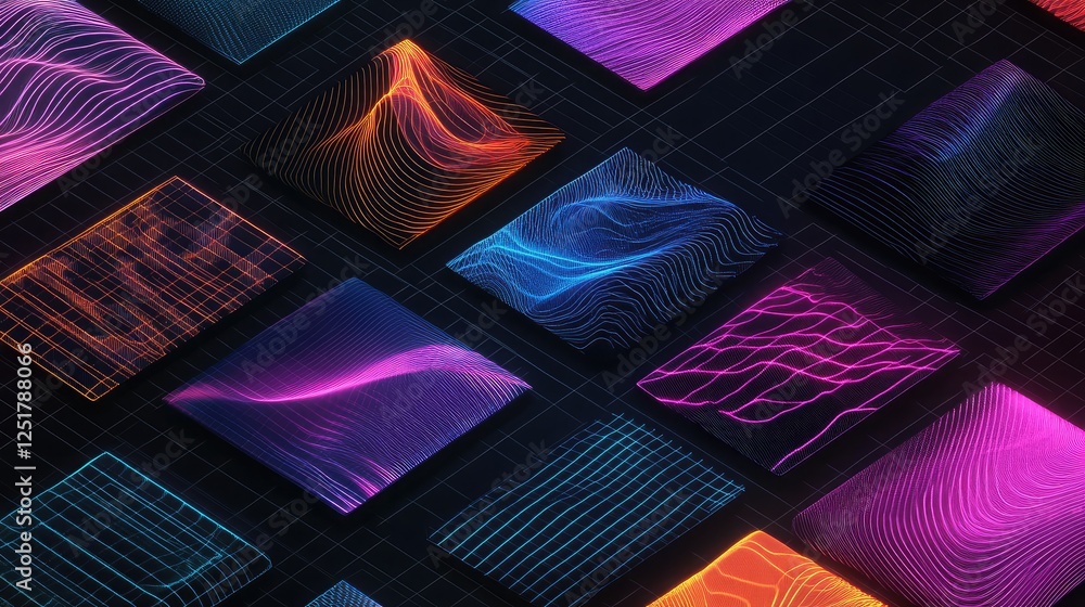 Aufkleber a set of neon-colored gradients overlaid on abstract geometric patterns