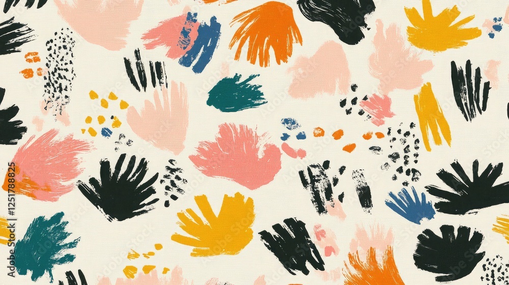 Poster a vibrant pattern of repeating abstract shapes in bold colors and clean textures