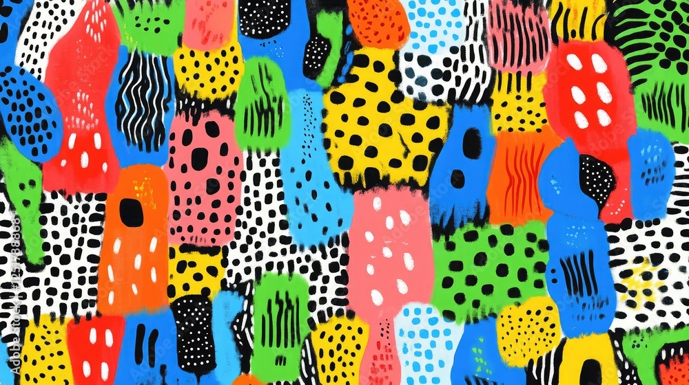 Aufkleber a vibrant pattern of repeating abstract shapes in bold colors and clean textures