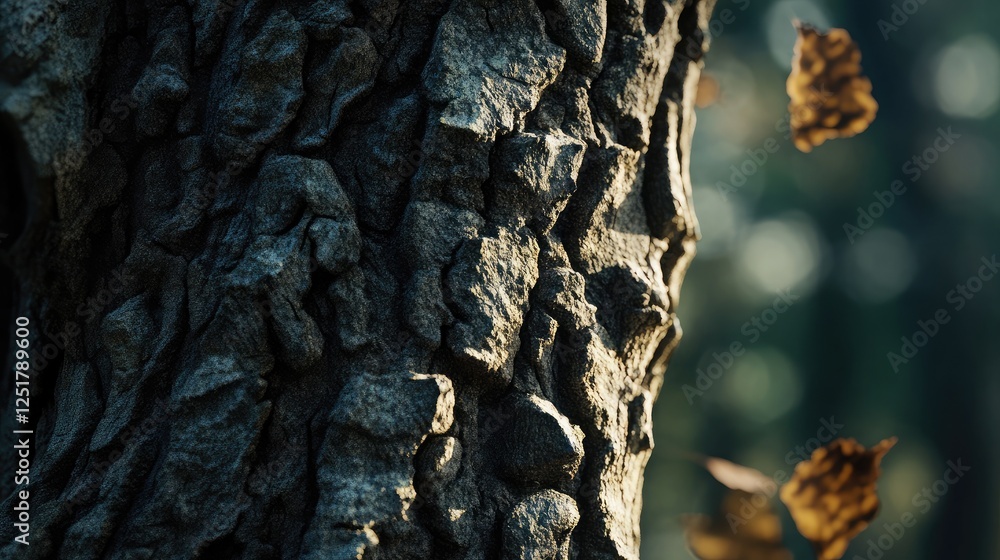 Poster detailed macro of a tree bark with unique grooves and weathered texture