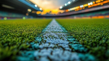 Soccer field line, stadium sunset, game prep, advertising
