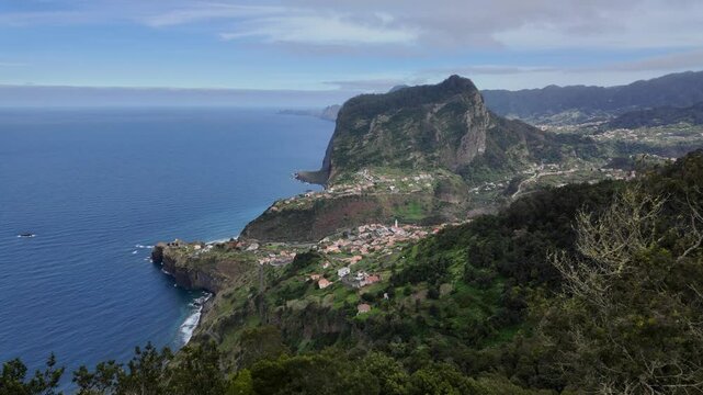 Scenic panoramic view from Miradouro do Curtado on a summer morning, Faial, Madeira island, Portugal.