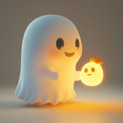 Cute ghost character holding a joyful lantern decoration in light