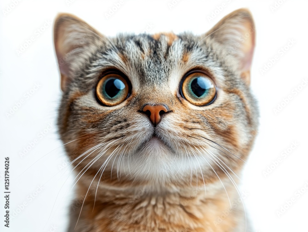 Poster close-up of a curious cat with large eyes and a gentle expression.