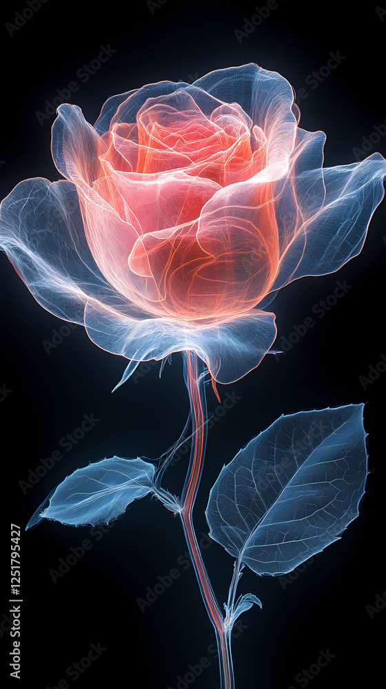Aufkleber digital rendering of a glowing rose against a dark background. generative ai