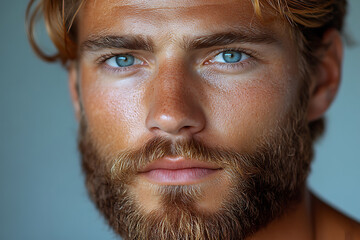 Fototapeta premium A clean and stylish vector illustration of a man with a medium beard, featuring smooth lines and modern aesthetics.