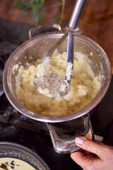 mashed potatoes in a pot, close-up