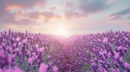 Obraz premium Serenity in Bloom: Lavender Fields Under Soft Sunrise Sky