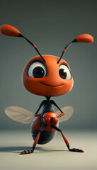 Humorous ant character, cute and animated, 3D cartoon style AI Generated