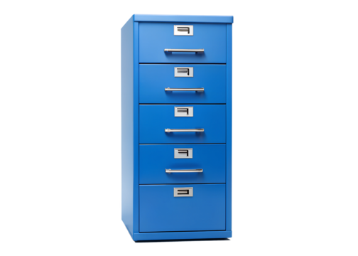 blue file cabinet isolated on white