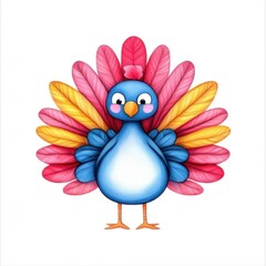 Obraz premium Colorful Cartoon Peacock with Vibrant Feathers Displaying in a Playful and Cheerful Style for Kids