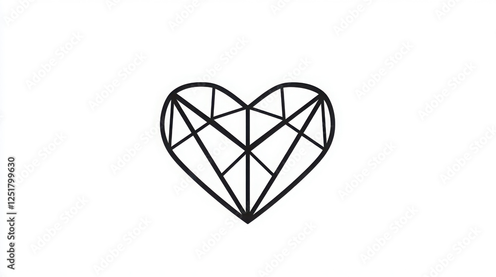 Poster logo design of a minimalist logo featuring a geometric heart shape composed of interconnected polygo