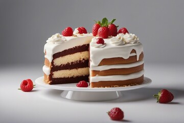 Delectable Santa-themed Christmas Cake with Juicy Strawberries. Generative AI