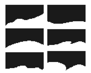 A set of pixel separators, forms for websites and mobile applications. Separators for top or bottom page. Title frame. Grunge shapes, corners, pixels