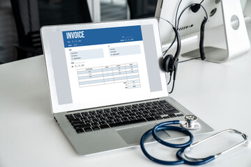 Invoice on computer screen from accounting application. Computer program for financial and budget...