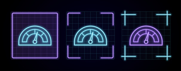 Velocimeter icon vector, cyber neon visual, glowing border grid vector.	