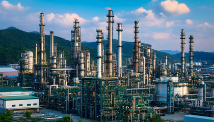 Obraz premium Industrial Oil Refinery Pipes: A Close-Up View of Energy Manufacturing AI Generated