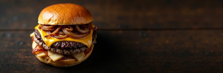 Gourmet Burger with Brioche Bun, Melted Cheddar, and Caramelized Onions