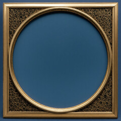 gold frame on a wall with blue background