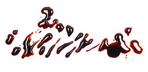 Spilled soy sauce, set drops, isolated on white, clipping	