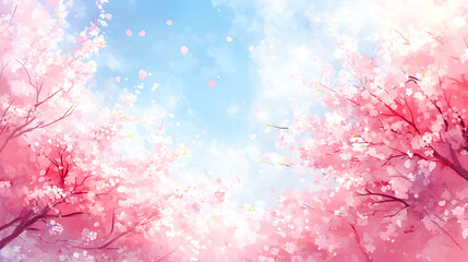 Fototapeta premium Soft Pink Cherry Blossom Trees Under Clear Blue Sky in Spring