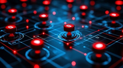 Abstract technology circuit board with glowing buttons