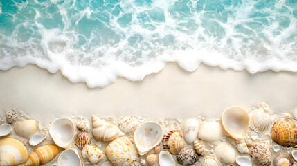 Serene Beach Scene with Colorful Seashells and Gentle Waves