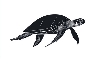 Obraz premium Elegant turtle silhouette on minimalist white background highlighting delicate features and shape