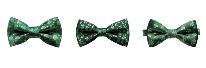A Set of Classic Shamrock Bow Ties for St. Patrick’s Day Isolated on Transparent Background